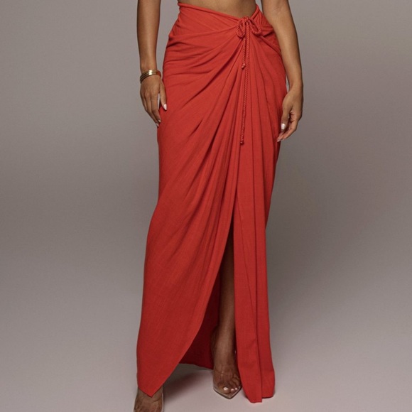 JLUXLABEL Dresses & Skirts - JLuxLabel PERSIMMON NOELIA LINEN SLIT SKIRT - XL